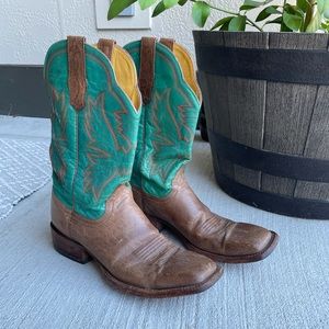 Cinch Woman’s Green Leather Square Toe Western Cowboy Boots Size 9